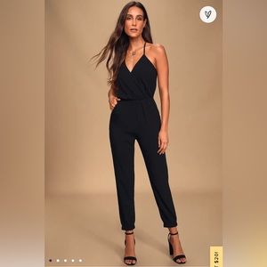 Lulus Learning to Fly Black Halter Jumpsuit